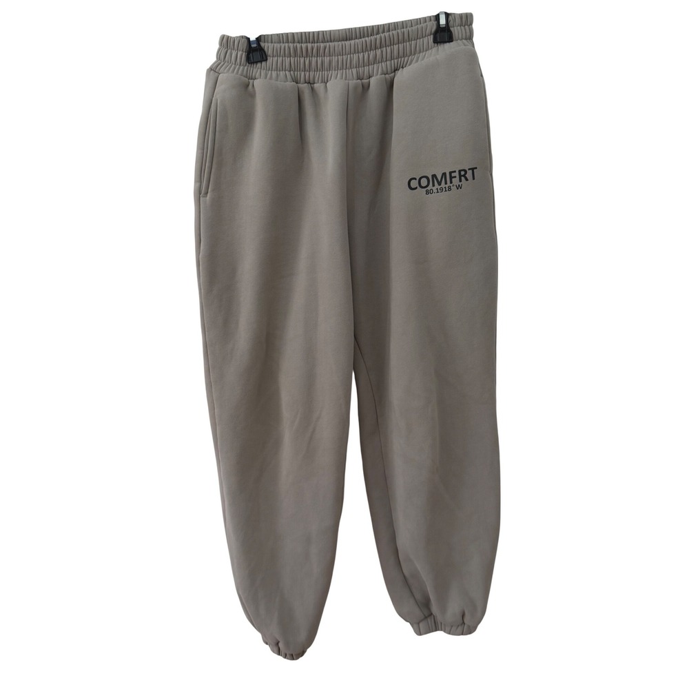 Comfrt Joggers Size L Taupe Gray Graphic Fleece Oversized Sweatpants